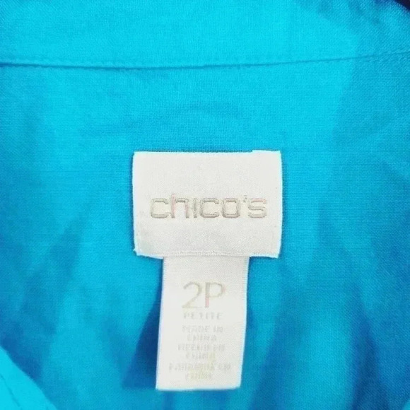 Chico's Cotton Button down Half sleeve  Braided Women's Shirt 2P/ LP blue - Picture 5 of 6